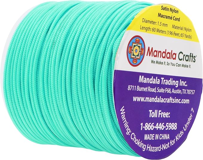 Mandala Crafts 1.5mm Teal Rattail Nylon Satin Cord for Jewelry Making