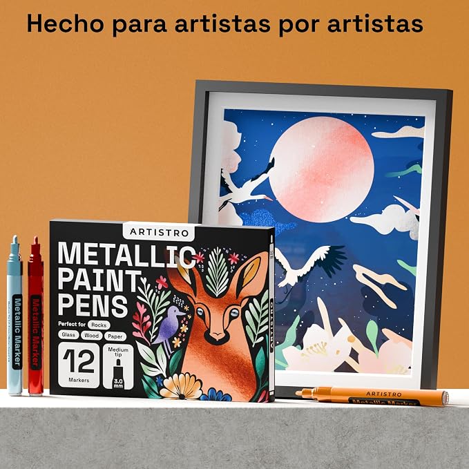 ARTISTRO 12 Metallic Paint Pens for Glass Marking - Medium Tip