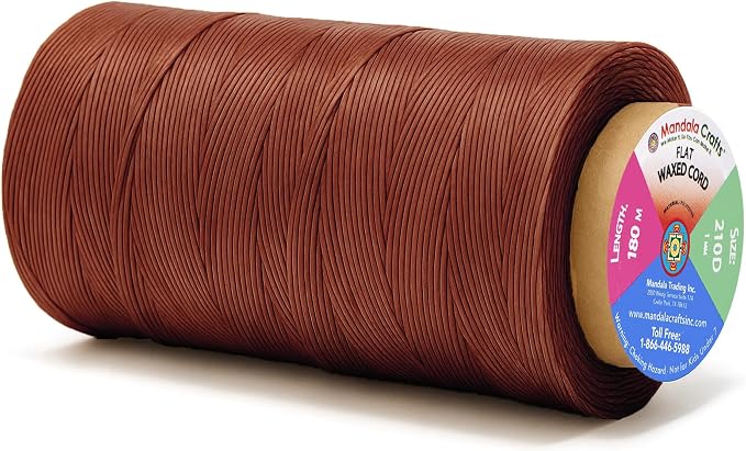 Mandala Crafts 210D 1mm Bourbon Brown Flat Waxed Thread for Leather Sewing