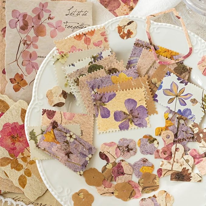120 Sheets Vintage Floral Scrapbook Papers Journaling Scrapbooking Supplies Kit Textured Paper Junk Journal Supplies for Planner, Bullet Journal Collage Card Embellishment Retro Crafts
