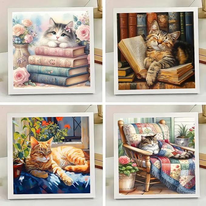 4 Pack Diamond Art Kits for Adults, Cat Diamond Painting Kits 13.8x13.8inch