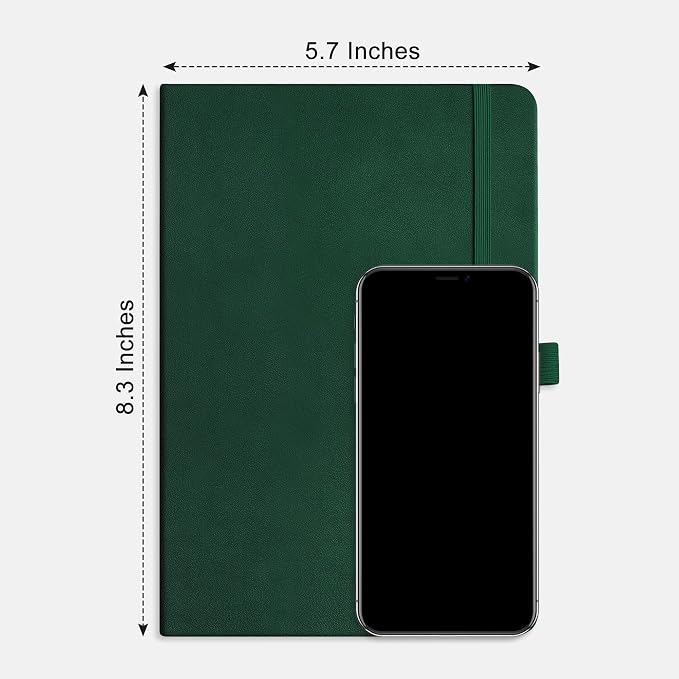 RETTACY Graph Grid Paper Notebook, 192 Pages, A5 Size (5.7'' x 8.3'') | 5 Squares per Inch, Leather Hardcover, 100 GSM Thick Paper, for School, Students, Math, Engineering (Dark green)