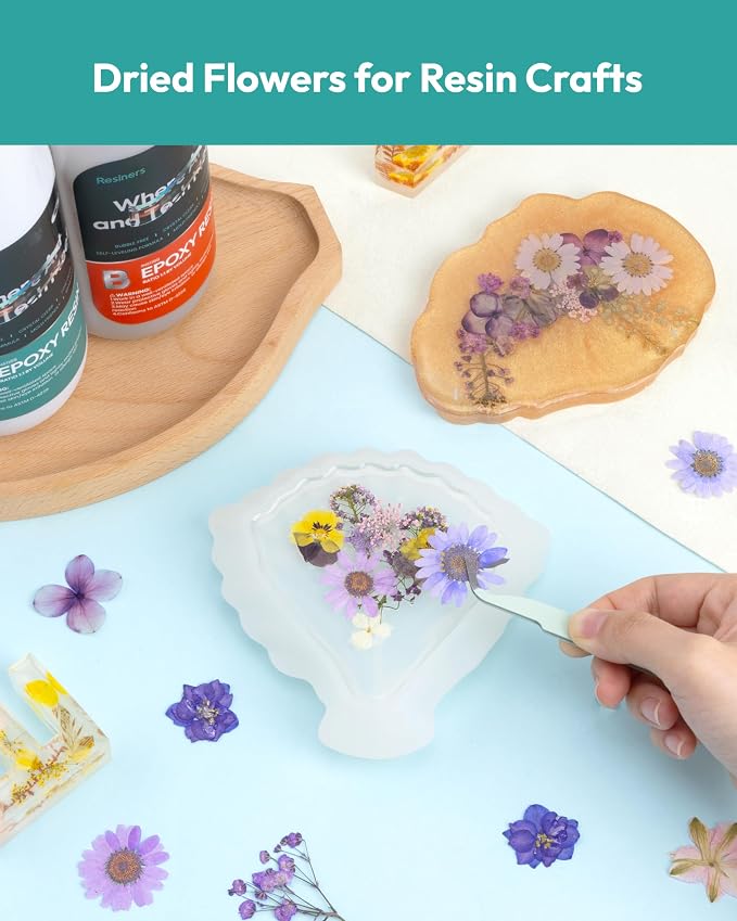 Dried Flowers, Resiners 58Pcs Pressed Flowers for Craft Purple Real Natural Dried Flowers Dry Leaves Kit for DIY Making Crafts Resin Soap Candle Scrapbook Supplies Card Making Jewelry