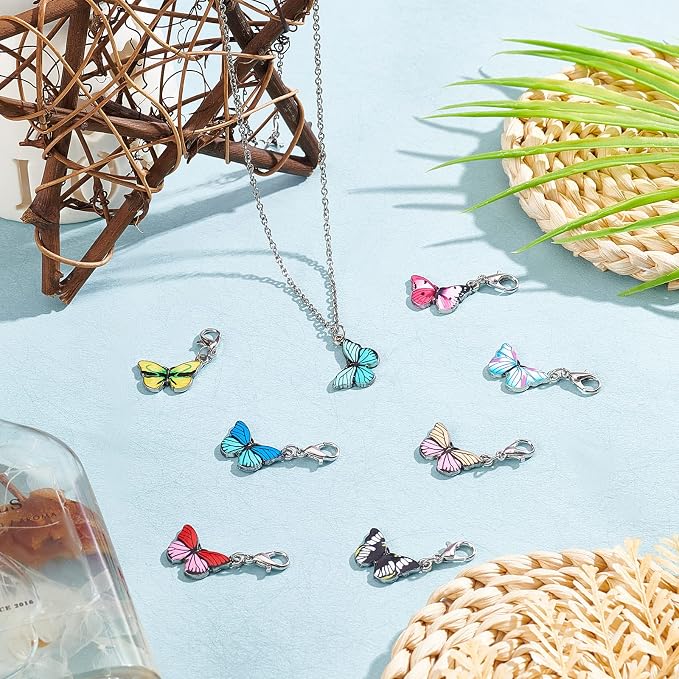 NBEADS 8 Pcs Butterfly Stitch Markers, Enamel Alloy Crochet Stitch Marker Charms Removable Lobster Clasp Locking Stitch Marker for Knitting Weaving Sewing Accessories Quilting Handmade Jewelry