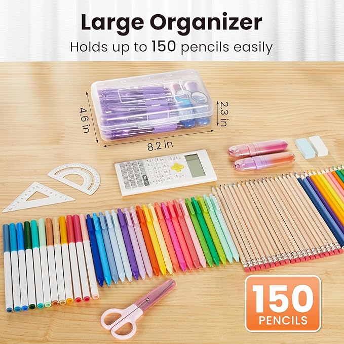 Sooez Plastic Pencil Case Box 6 Pack, Large Crayon Maker Pen Organizer