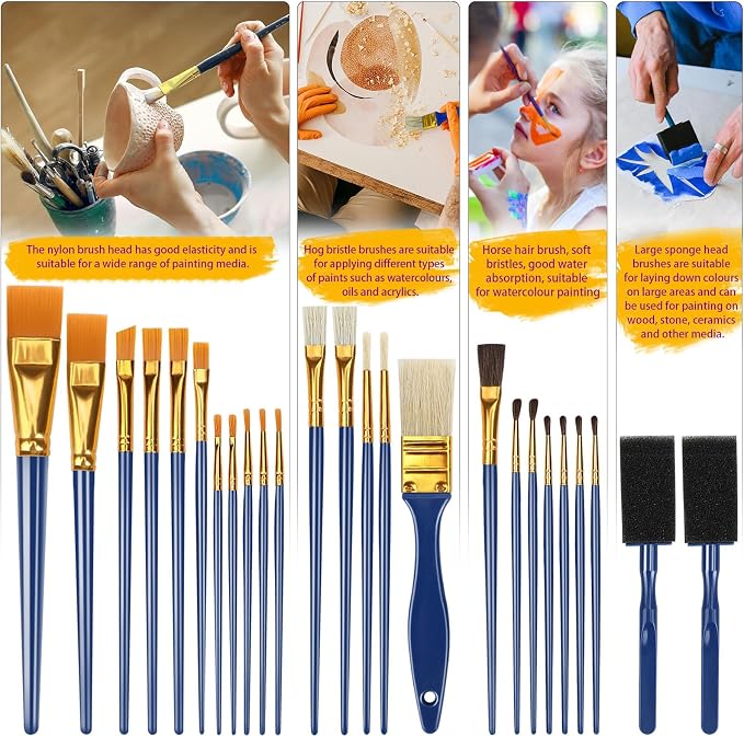 Halobios Painting Brushes, 25 All Purpose Paint Brushes Bulk Painting Brushes for Kids, Craft Paint Brushes for Acrylic Painting Oil Watercolor Gouache