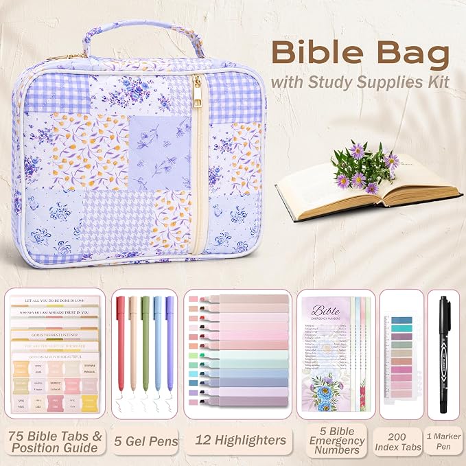 XKDOUS Bible Cover Case for Women Bible Bag Journaling Kit w/Study Supplies