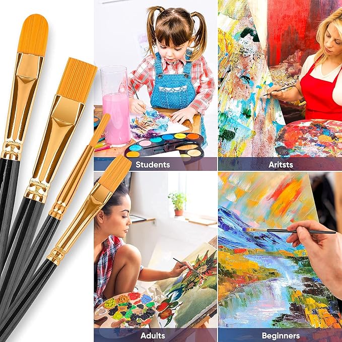 Artstorys Paint Brushes Set, 20 Pcs Acrylic Oil Watercolor Painting Brushes | Artist Paintbrushes (Nylon Hair Wood Handles) for Adult Drawing, Great for Face, Rock & Canvas, Arts Craft Supplies, Black