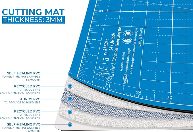 Elan Cutting Mat A4 Blue, Self Healing Cutting Mat 9x12 Inch, 5-Ply Craft Board Blue, Hobby Board for Crafts 9x12 Inch