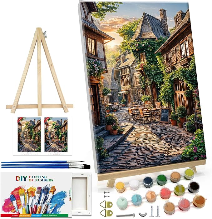 ATDMS City Street Scene Paint by Numbers Kit for Adults with Frame