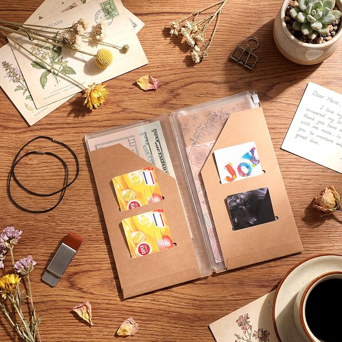 Mooliwe 1 Pack Travelers Journal Notebook Accessories Kit, Standard Size | Kraft File Folder, Zipper Case, Pen Holder, Binder Clip and Elastic Bands, Refillable Insert Organizer for Travel Journals