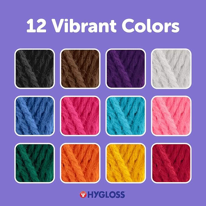 Hygloss Assorted Acrylic Yarn for Crocheting & Hand Knitting – Set of 12 | Classic Colors | CR- 24 Yard Per Skein | Total 288 Yds | Beginner Friendly | Soft Smooth Crochet Yarn #3 Weight DK