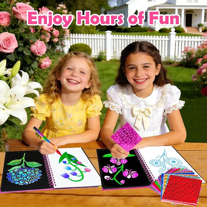 FUNNYB&G Foil Art Craft Kit for Kids, Sparkly Birthday Gift Toy for Girls | No Mess, Kids Ages 4-10 Create Sparkling Artwork, A Creative Gift for Birthdays, Holidays, Travel Activities,Screen-Free Fun