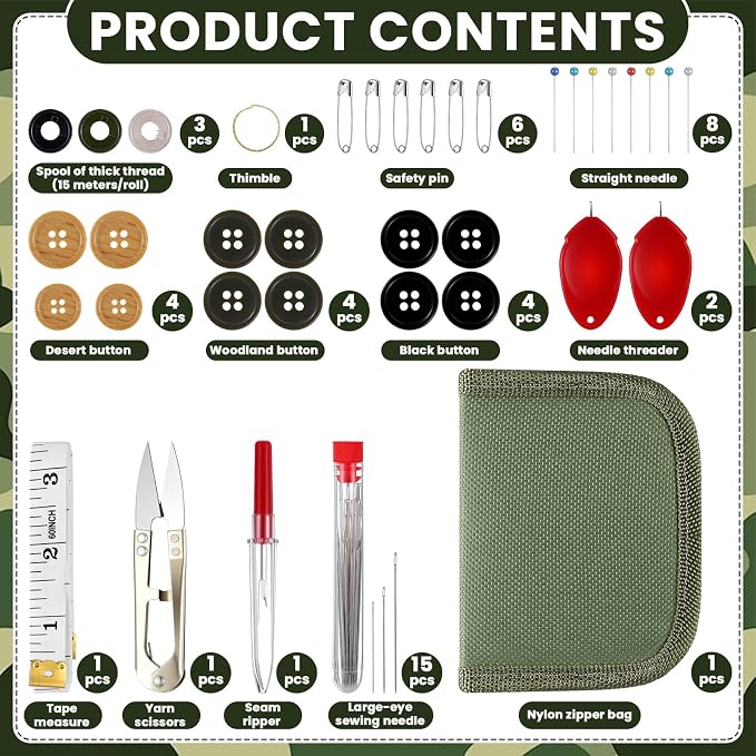 Suncalla 1 Pack Military Survival Sewing Kit Travel Emergency,Army Green