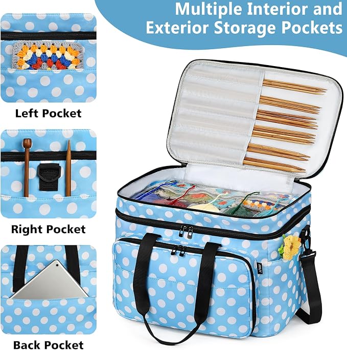 Crochet Organizer Bag with Yarn Holder, Large Yarn Storage for Accessories
