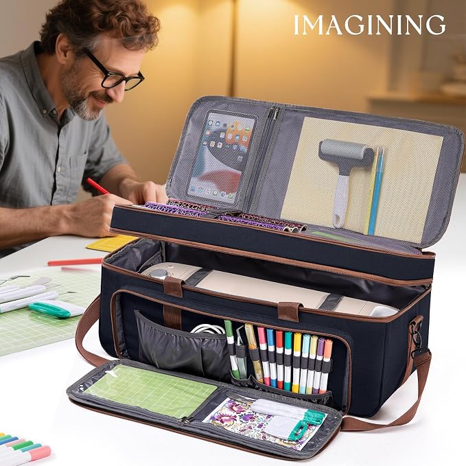 Double Layer Carrying Case with Cutting Mat Pocket & Accessories Storage