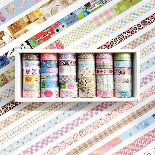 36 Rolls Vaporwave Aesthetic Washi Tape Set, Decorative Scrapbook Tape for Journaling, Bullet Journals, Planners, DIY Crafts and Gift Wrapping