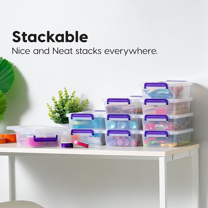 IRIS USA Storage Bins with Lids |Made in USA| 3 Qt - (10-Pack) - Clear | Plastic Containers for Crafts, Art, Office & Study Supplies / Interlocking Latches