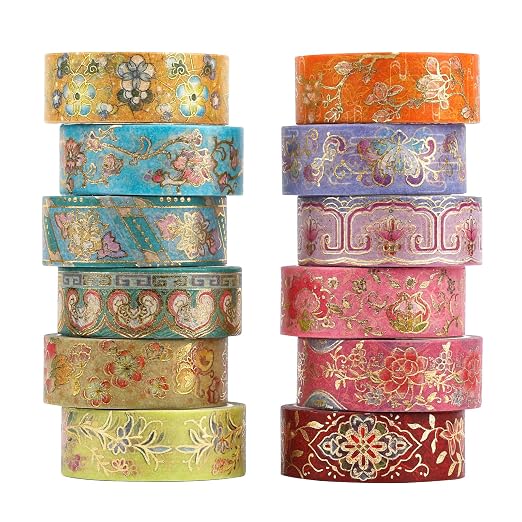Lychii 12 Rolls Washi Tape Set, 5M/16.4Ft Long Vintage Masking Tape, 15mm
