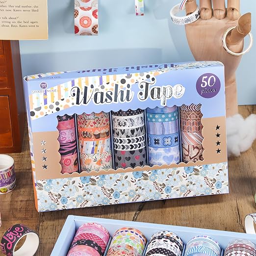 50 Rolls Washi Tape Set, Assorted Sizes, for Junk Journal Scrapbook, Bullet Journaling Scrapbooking Supplies, Planner Sticker DIY Craft Decor (Dawn and Dusk)