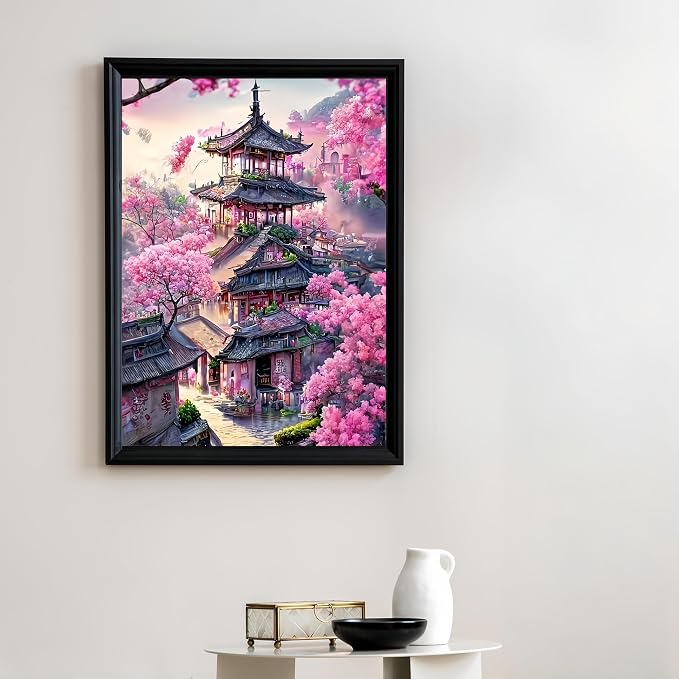 Cherry Blossoms Landscape 5D DIY Diamond Painting Kits for Adults | Diamond Art Kits for Beginners, Full Drill Diamond Painting Gem Art Kits for Home Wall Decor11.8 x15.7 Inch