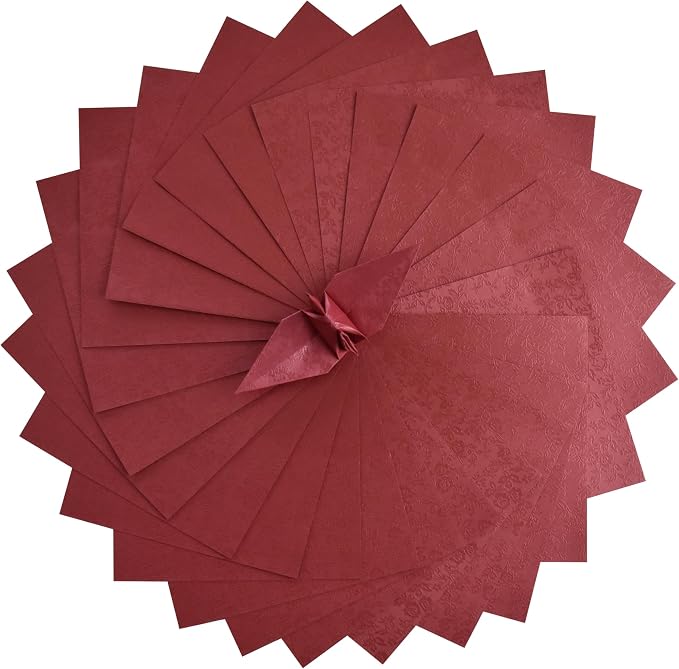 100 Origami Paper Sheets Paper Pack Paper Flower Pattern, Embossing, Pearl Coating for Folding Paper, Origami Cranes,Scrapbook (Red, 6x6 inches)