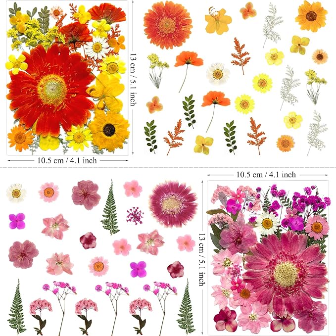 MIKIYA 106Pcs Big Dried Pressed Flowers for Resin, Assorted Real Natural Bulk Dry Floral Leaves for DIY Art Crafts, Epoxy Molds, Jewelry, Soap, Candle Making, Nails Decors