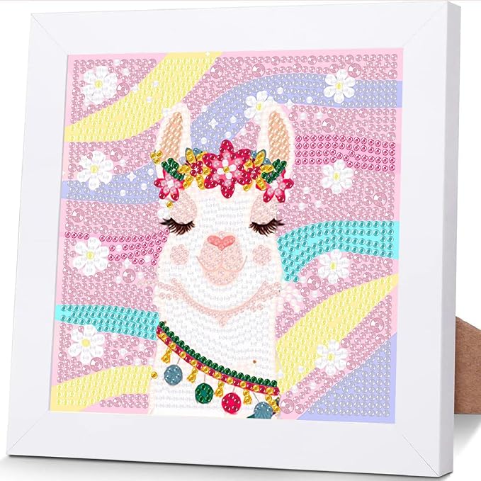 ajepon Alpaca Diamond Art Kits for Kids with Frame, Animal Diamond Art for Kids Ages 8-12, Alpacas Diamond Painting Kits for Kid with Beautiful Package for Gift Home Wall Decor (7x7inch)