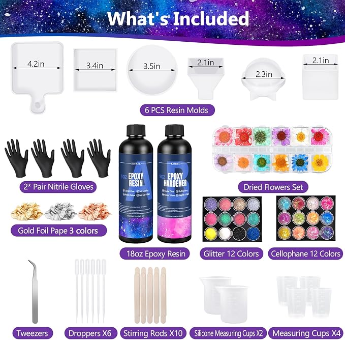 KISREL 18OZ Epoxy Resin Kit for Beginner, Resin Kit with Molds and Supplies | Resin Kit with Molds, Dried Flowers, Measuring Cups and Resin Supplies