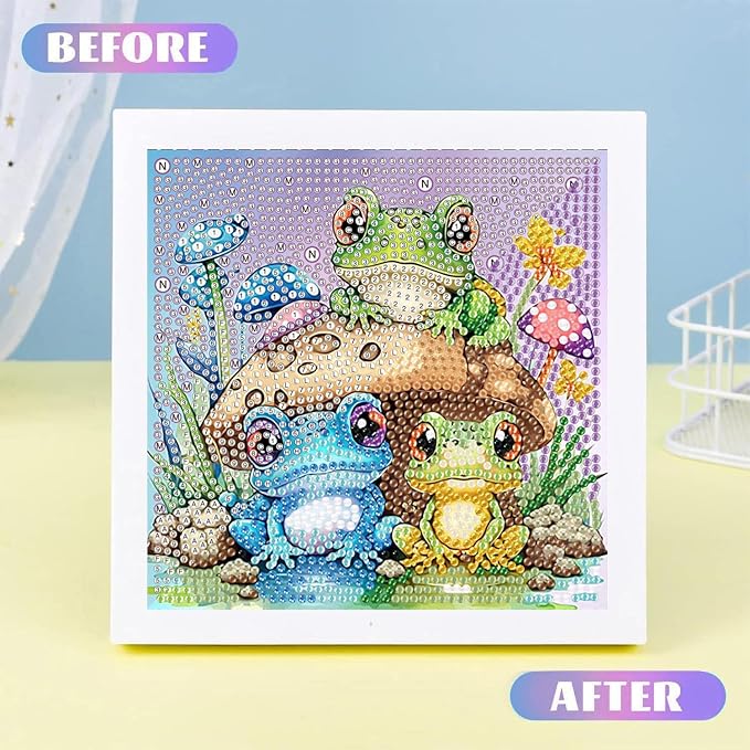 ajepon Frog Diamond Art Kits for Kids with Frame, Animal Diamond Art for Kids Ages 8-12, Frogs Diamond Painting Kits for Kid with Beautiful Package for Gift Home Wall Decor (7x7inch)
