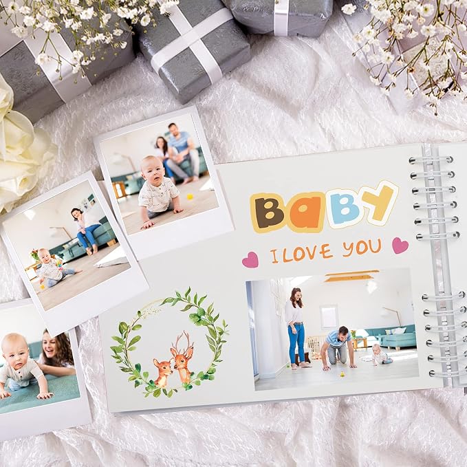 80 Pages Scrapbook Album with 15 Metallic Markers,Craft Paper Photo Album for Wedding and Anniversary, Family DIY Scrapbook Accessories with Scrapbooking Stickers Corners,White