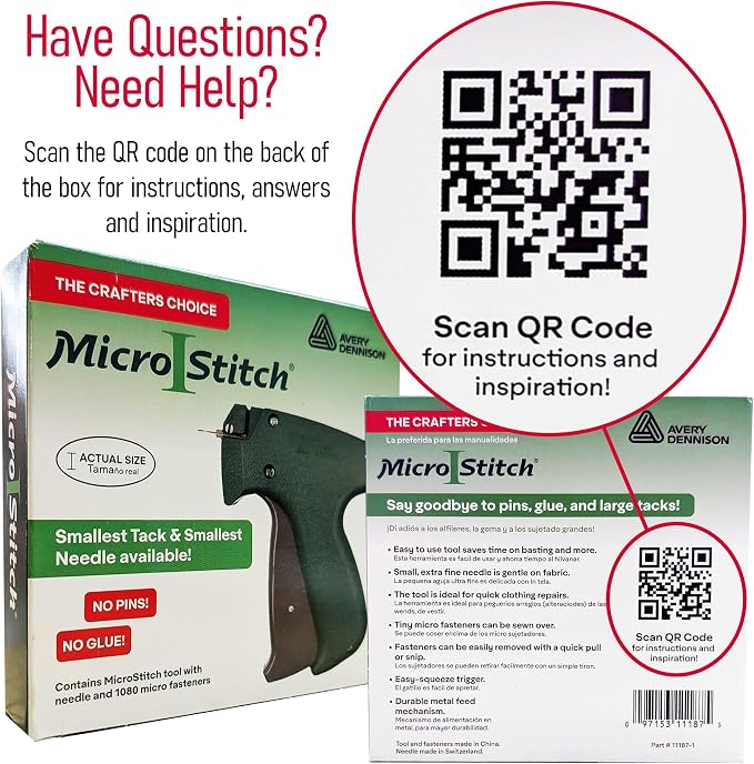 MicroStitch® All‑in‑One Tagging Gun Kit – Ultra‑Fine Needle Tagger with Black/White & Color Fasteners – Fabric‑Safe for Clothing Repairs, Quilting, Crafts, and DIY Projects (Black & White)