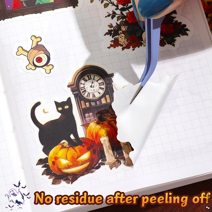 400+ Pcs Vintage Gothic Halloween Sticker Book, Witch Pumpkin Decorative Stickers for Junk Journal Supplies Art Scrapbooking DIY Crafts Halloween Games Party Gifts for Teens Adults Craft Lovers