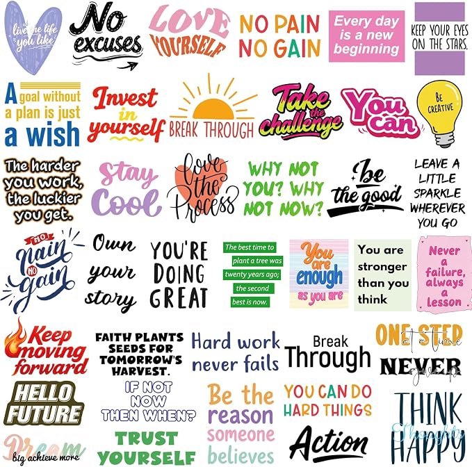 300PCS Motivational Positive Stickers for Water Bottles Laptop Scrapbook Journal, Waterproof Vinyl Inspirational Affirmation Stickers for Teens Adults Students Teacher Classroom Vision Board Supplies