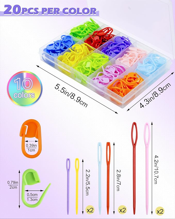 FIVEIZERO 200 Pcs Stitch Markers - 10 Color Knitting & Crochet Markers