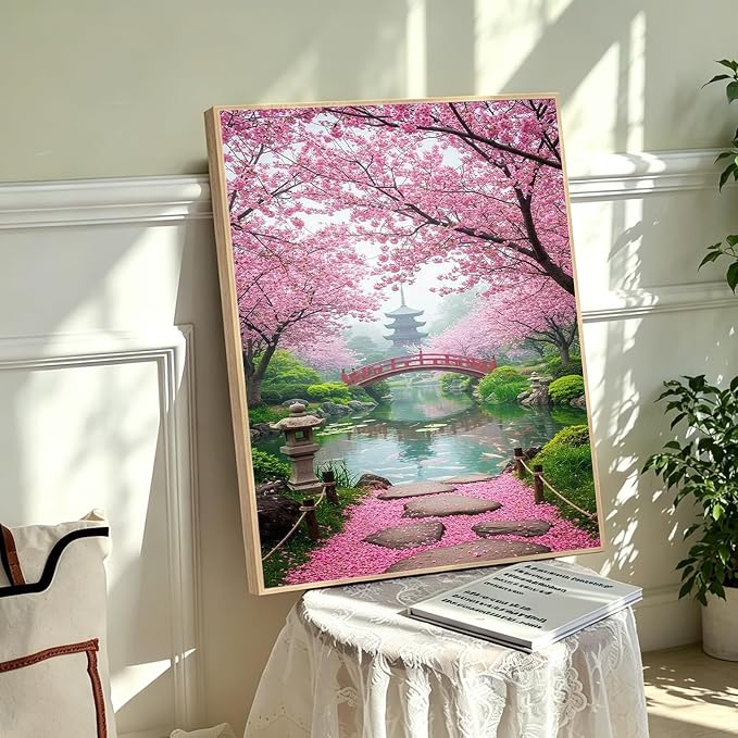 PHANTASYART Cherry Blossom Paint by Numbers Kit for Adults 16x20inch | Paint by Number Adult, Landscape Painting by Numbers for Adults, DIY Acrylic Painting Kit, Arts and Crafts for Adults