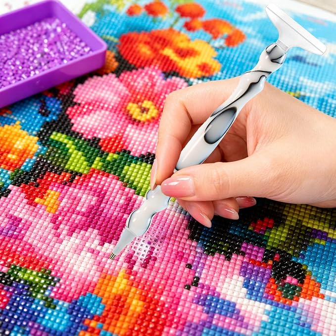 ZYNYXY 25PCS Ergonomic Diamond Art Pens Kits, Resin Diamond Painting Pen with Multifunctional Plastic Screw Thread Tips for 5D Diamond Painting (Black Stripe White)