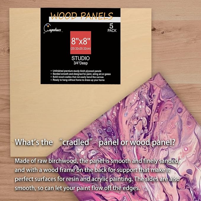 Cupohus 8'' x 8'' 5 Packs Unfinished Wood Canvas Panels for Painting