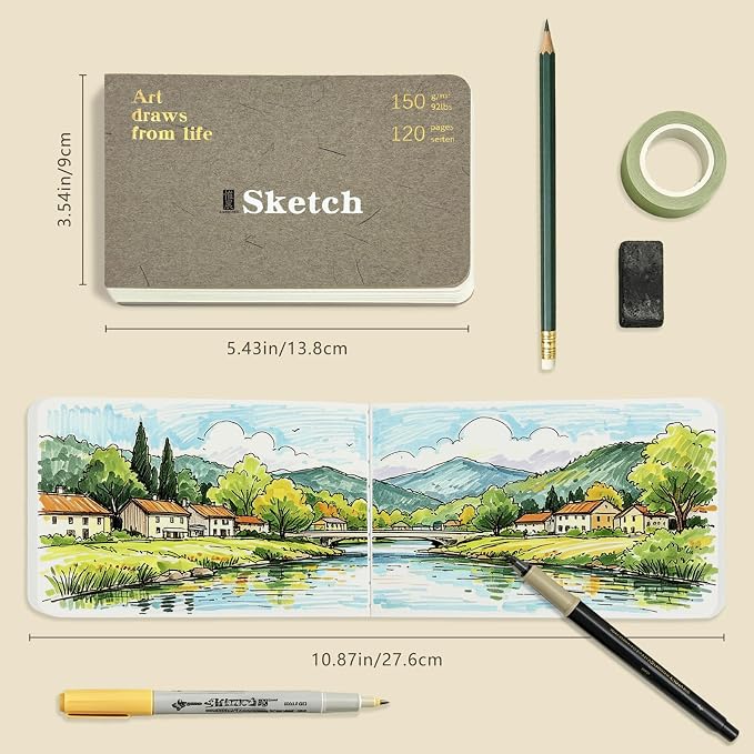 120 Pages Hardcover Pocket Sketchbook,Mini Small Travel Drawing Journal