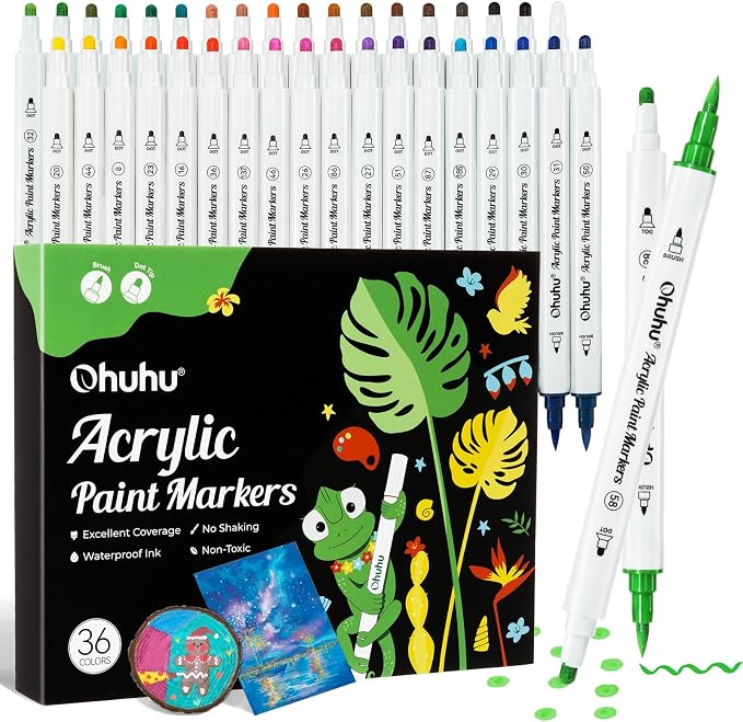 Ohuhu Acrylic Paint Markers 36 Colors Brush & Dot Acrylic Markers - Akaka