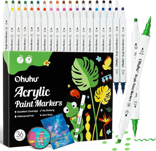 Ohuhu Acrylic Paint Markers 36 Colors Brush & Dot Acrylic Markers - Akaka