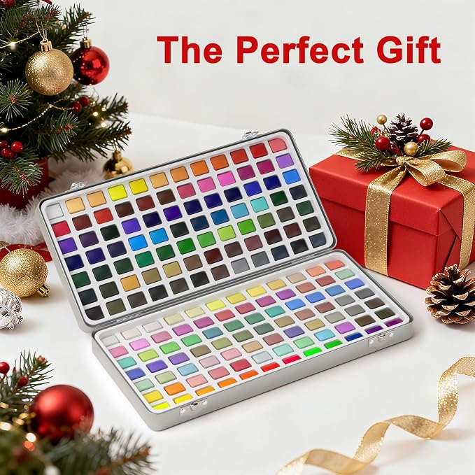 Smallbudi All in One Watercolor Paint Set 168 Colors with Portable Box | Travel Watercolor Kit for Adults with Carrying Case, Paper, Paint Brushes, Palette & Accessories for Beginner & Professional