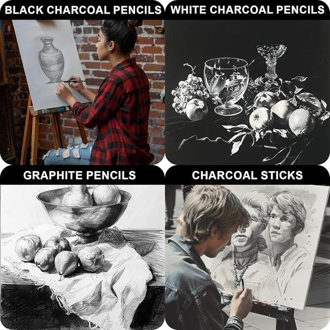 Aenir Charcoal Pencils for Drawing, Set of 22, Professional Drawing Sketch Pencils, Charcoal Art Supplies for Sketching, Shading, Artist Charcoal Supplies for Beginners & Pro Artists. (Pack of 2)