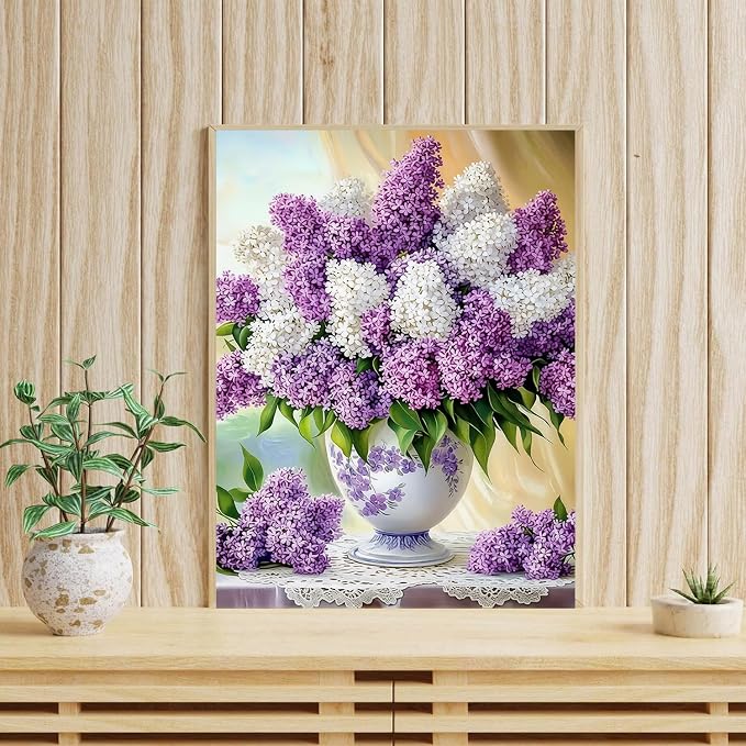 mrpwnle Diamond Art Kits for Adults, Flowers Diamond Painting Kits | 5D Lilac Flowers Diamond Art Painting Kits for Adults Beginners, DIY Full Round Drill Gem Art, Home Decor 15.7 X 11.8 Inch