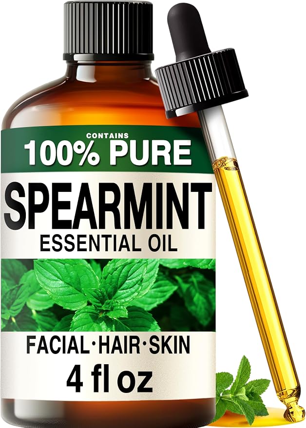 Kukka 100% Pure Spearmint Essential Oil for Skin, Diffuser, 4 Fl Oz | Undiluted Mint Oil for Face and Skin Care, Diffuser, Aromatherapy, Massage - Natural Mentha Spicata