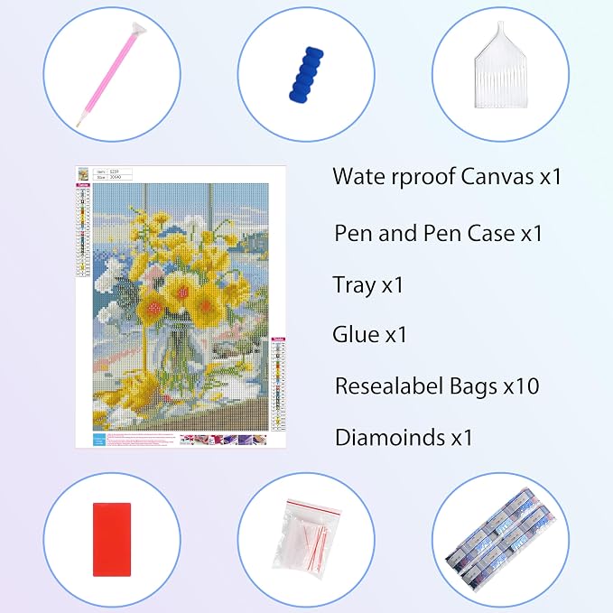 Ycydilirab Flowers Diamond Art Kits for Adults-Flower Diamond Painting Kits for Adults-Diamond Art Kits Full Drill,DIY 5D Gem Art Flowers Perfect for Relaxation and Home Wall Decor 12x16inch