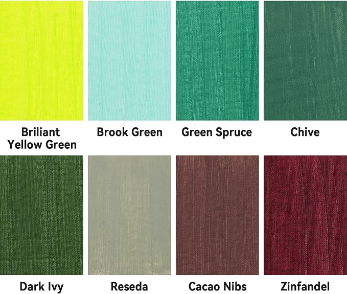 AUREUO Green Acrylic Paint Set - 8 Colors x 0.71 Fl Oz / 21ml Tubes