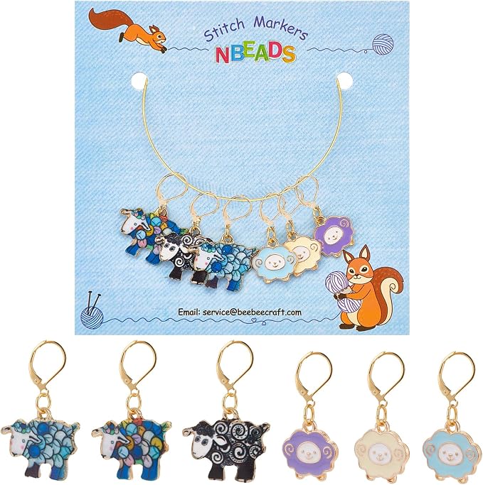 NBEADS 6 Pcs Sheep Stitch Markers, Alloy Enamel Crochet Stitch Marker Charms Locking Knitting DIY Handmade Gift for Weaving Sewing Accessories Quilting Jewelry Making