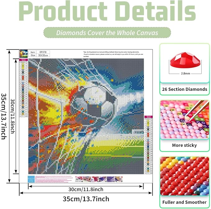 Mandun Soccer Diamond Painting Kits for Adults, Diamond Art Kits, 14x14 in
