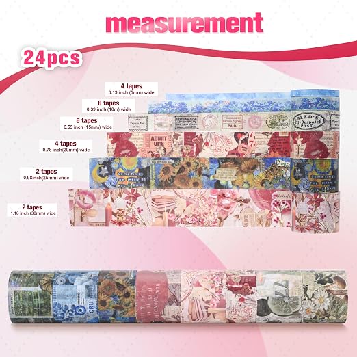 24 Rolls Flower Decorative Washi Tape Set(Art Oil Painting Series) | Adhesive Wahi Tape For DIY Art Crafts,Planners, Bullet Journaling,Gift Wrapping,Scrapbooking and Junk Journal Supplies